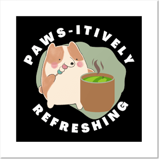 Paws-itively Refreshing Corgi Tea time Dark Posters and Art